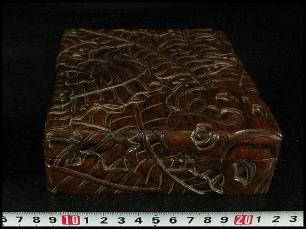 唐木 刻芭蕉 四方箱 旧家蔵出(K-A746)