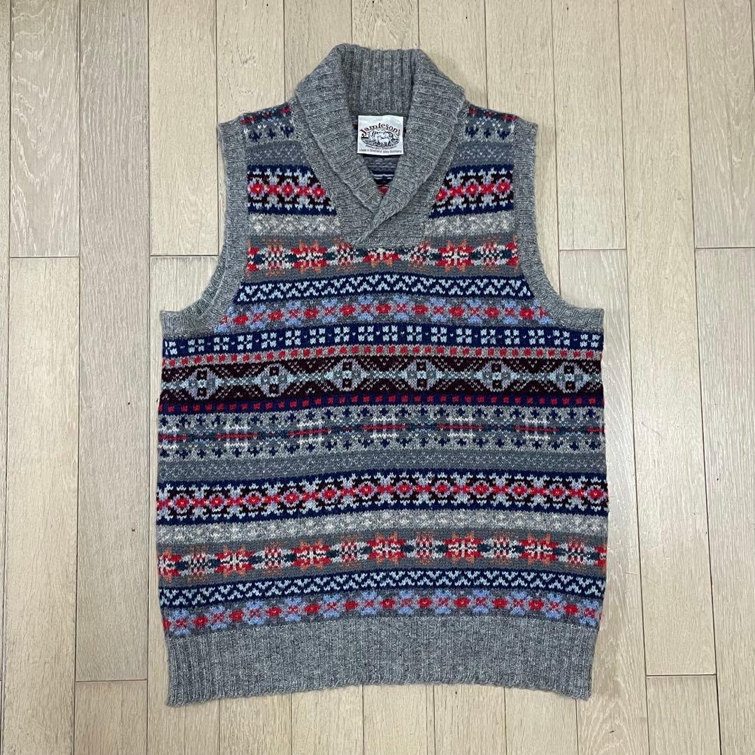 ジャミーソンズ　シェトランドウール ニットベスト　ショールカラー　メンズM位