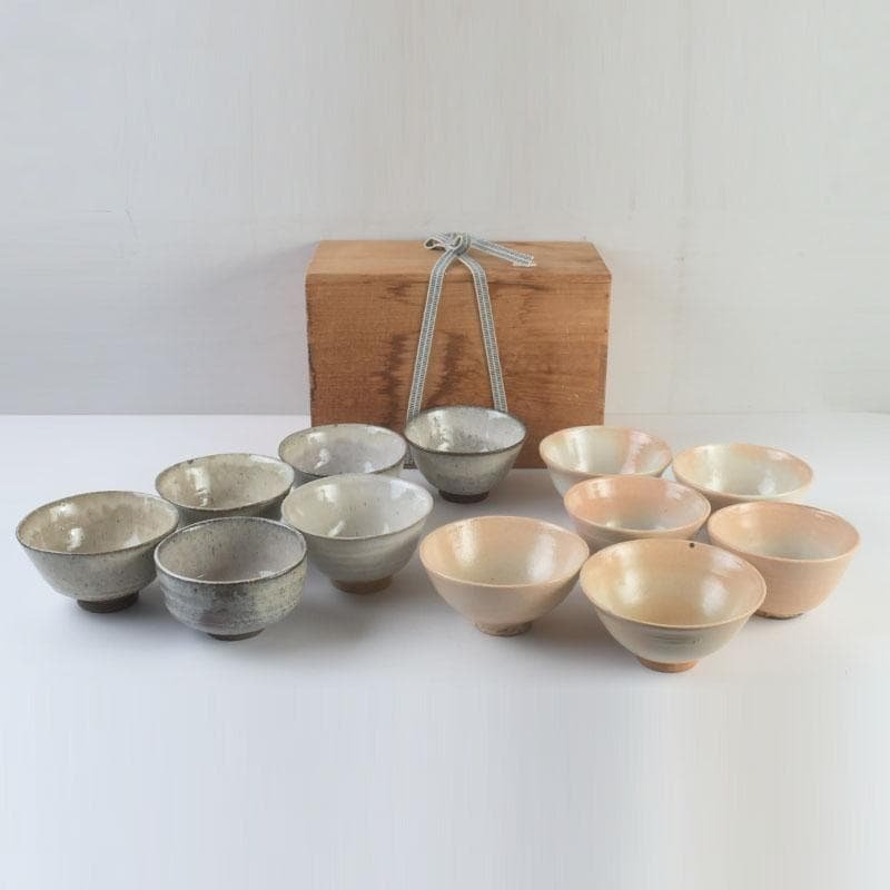 ゆき　茶道具　三蔵窯　粉引など　数茶碗六種十二客　時代箱付　M　9536A