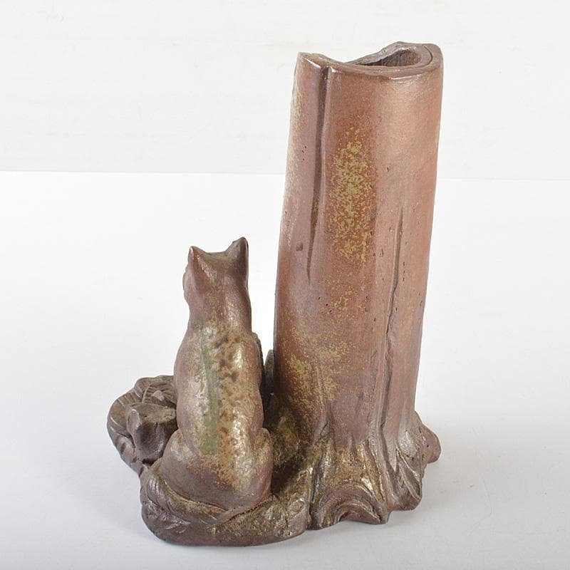 備前焼　人間国宝　金重陶陽作　犬飾り壺　花瓶　追悼30周年展冊子付　MR7258