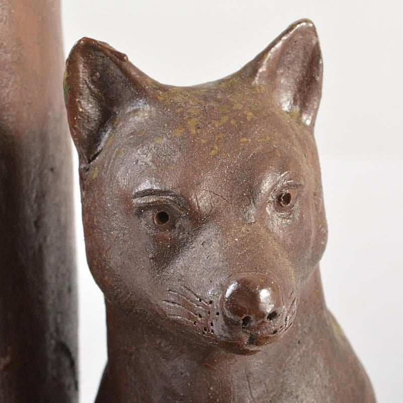備前焼　人間国宝　金重陶陽作　犬飾り壺　花瓶　追悼30周年展冊子付　MR7258