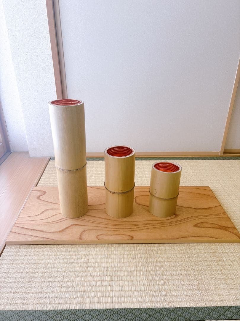 69 短三管筒　3本セット　竹製　華道　生花　格花　花器　水仙