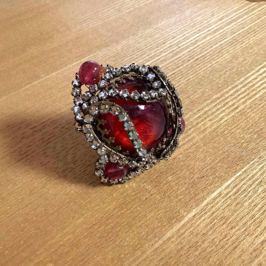 ミリアムハスケル　ブローチ　レッド　ワイン　ルビー　ラインストーン