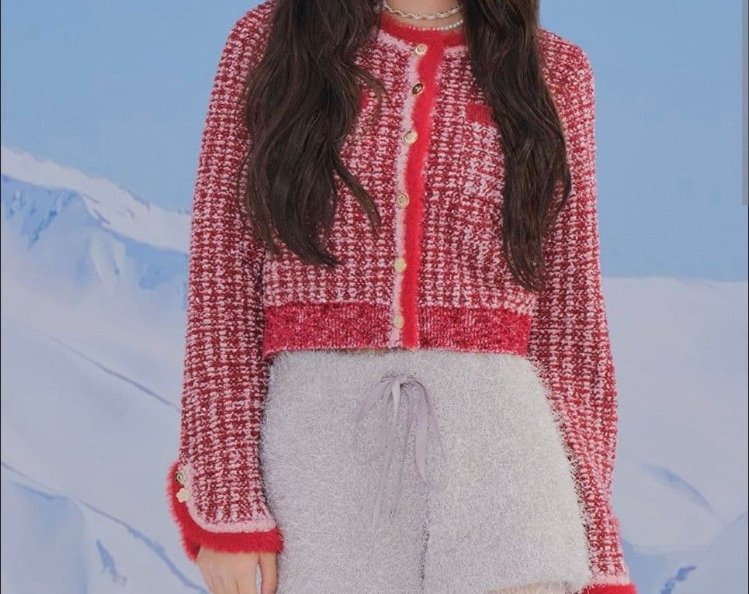 LILY BROWN＆MARY QUANT ツイードニットジャケット　レッド