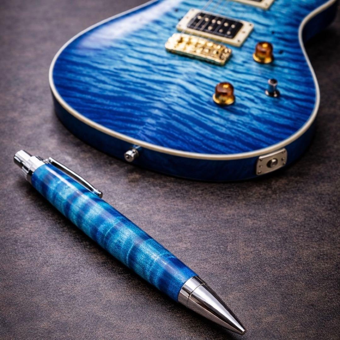 木軸ペン　ラッカー仕上げ　楽器　ギター　縮杢　キルテッドメイプル