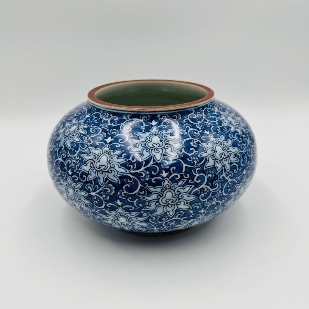 【舜陶窯　河本礫亭造　染付壺　花入　花瓶】時代　骨董　アンティーク