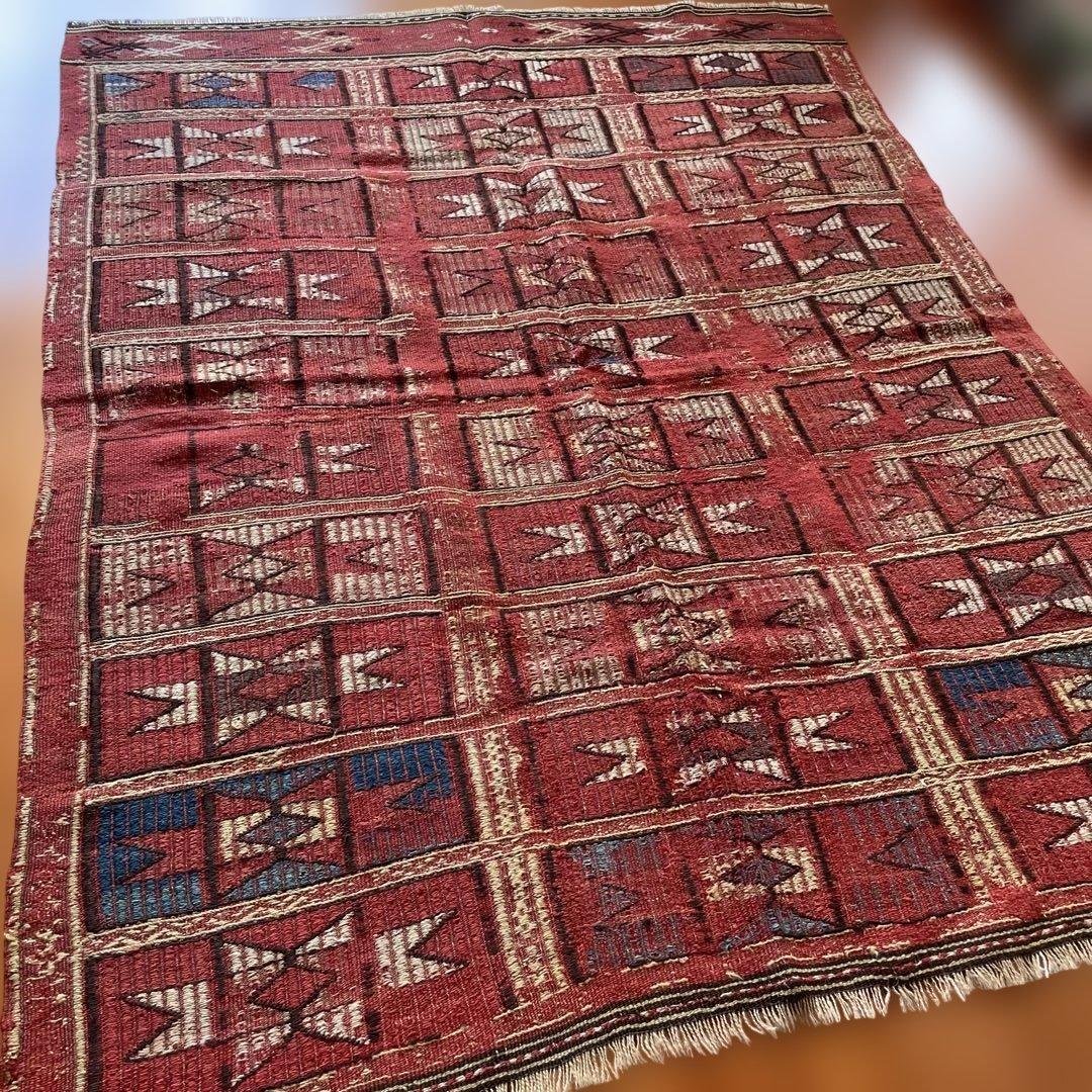 【最終値下げ】キリム　幾何学模様ラグ 約140cm x 170cm