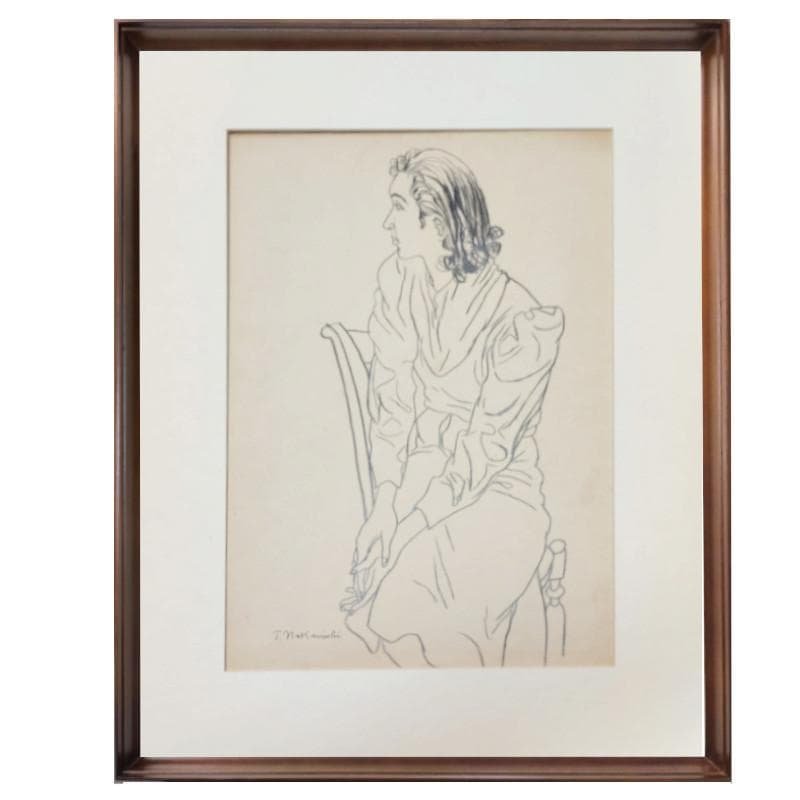 ☆中西利雄☆「婦人像」素描　デッサン画 大衣サイズ