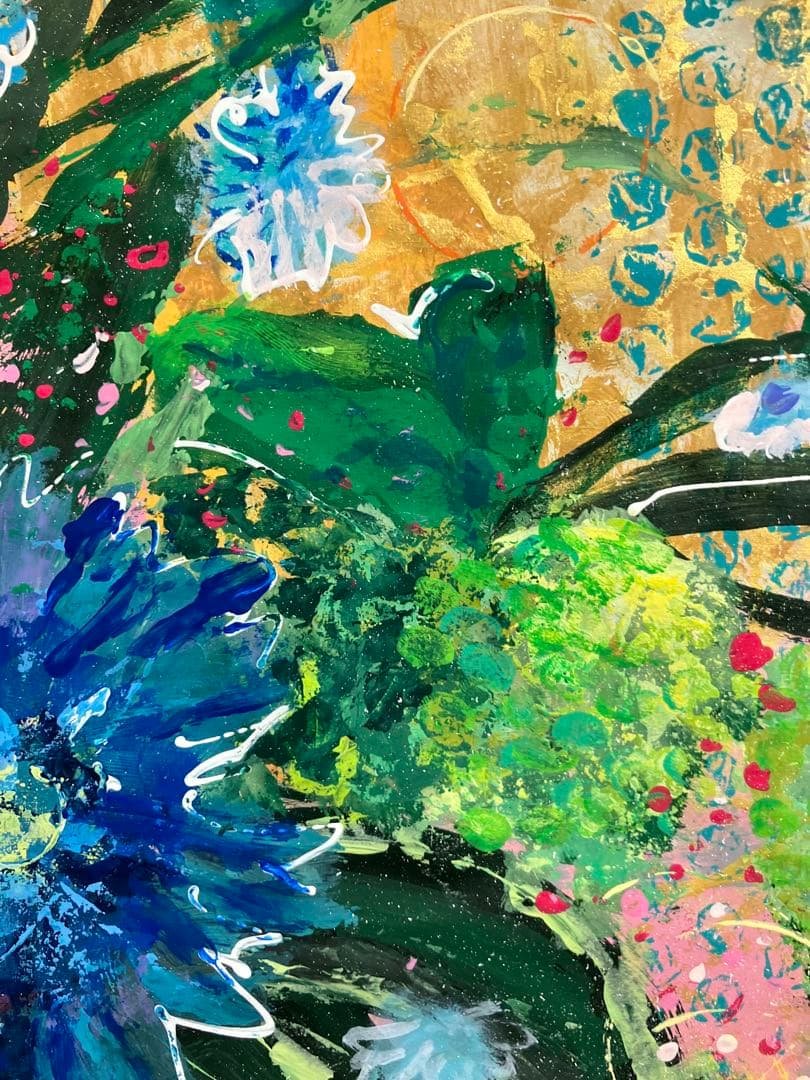 値下げ　原画　花　額付き　静物画　絵画　アクリル画　現代アート　一点物