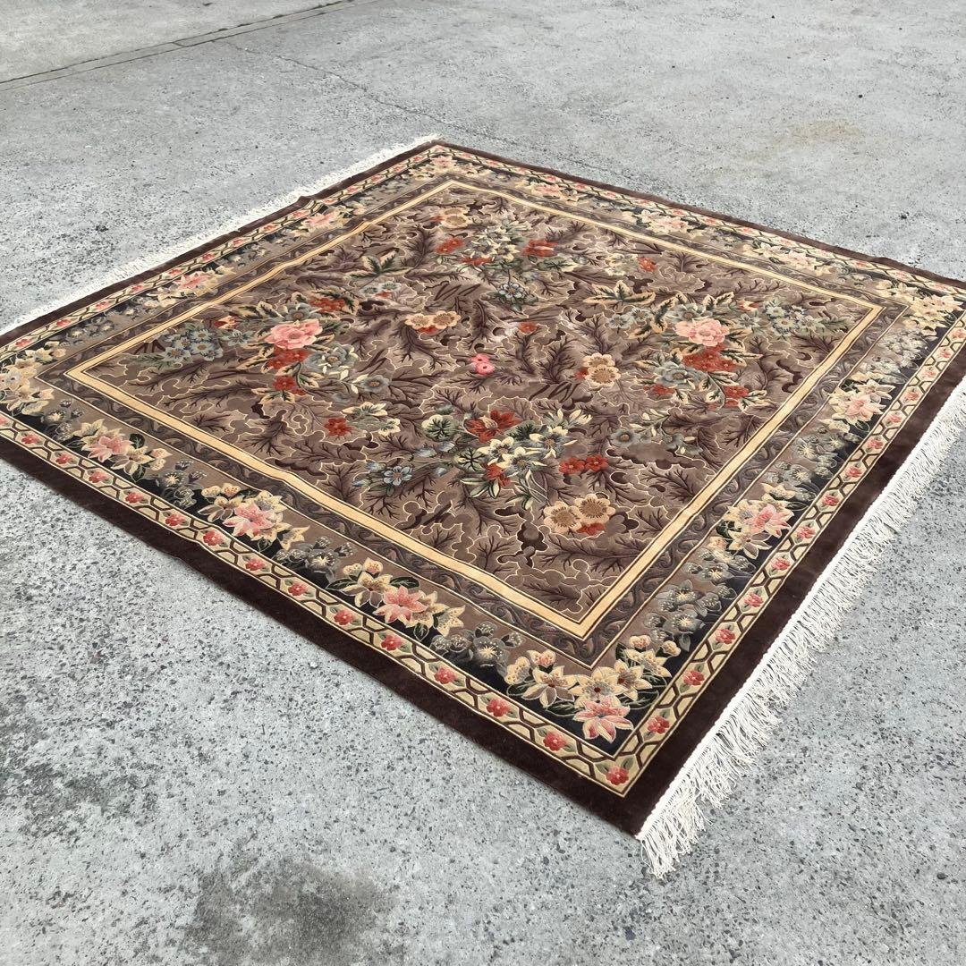 中国段通 花柄 手織り絨毯 肉厚 カーペット 織物 絨毯 ビンテージ ラグ