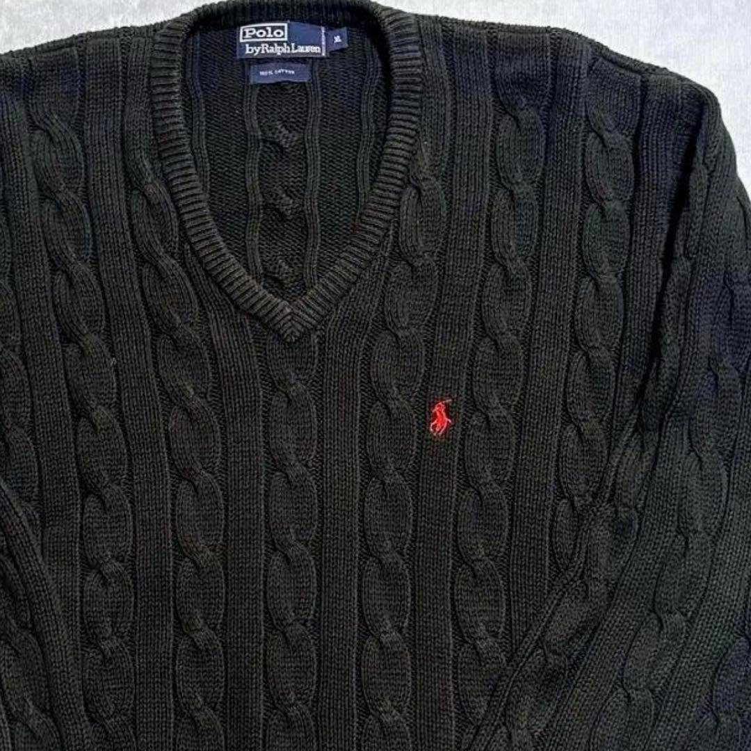 【極美品】90s Polo Ralph Lauren Vネックケーブル ニット