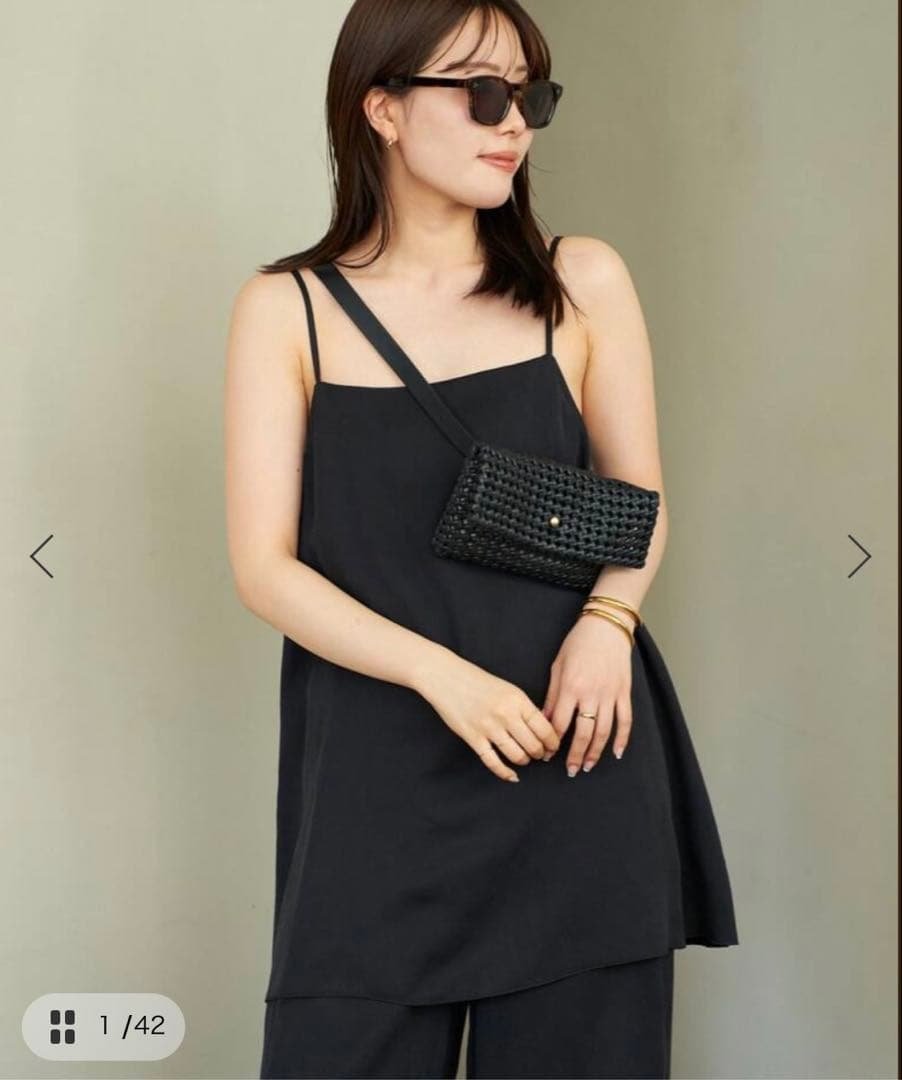 Plage fibril linen 混 キャミソール ブラック タグ付き