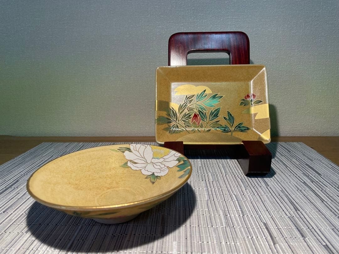 131桑野むつ子 御所の花十二ヶ月 【7月牡丹の花】抹茶椀・和陶皿 しおり付