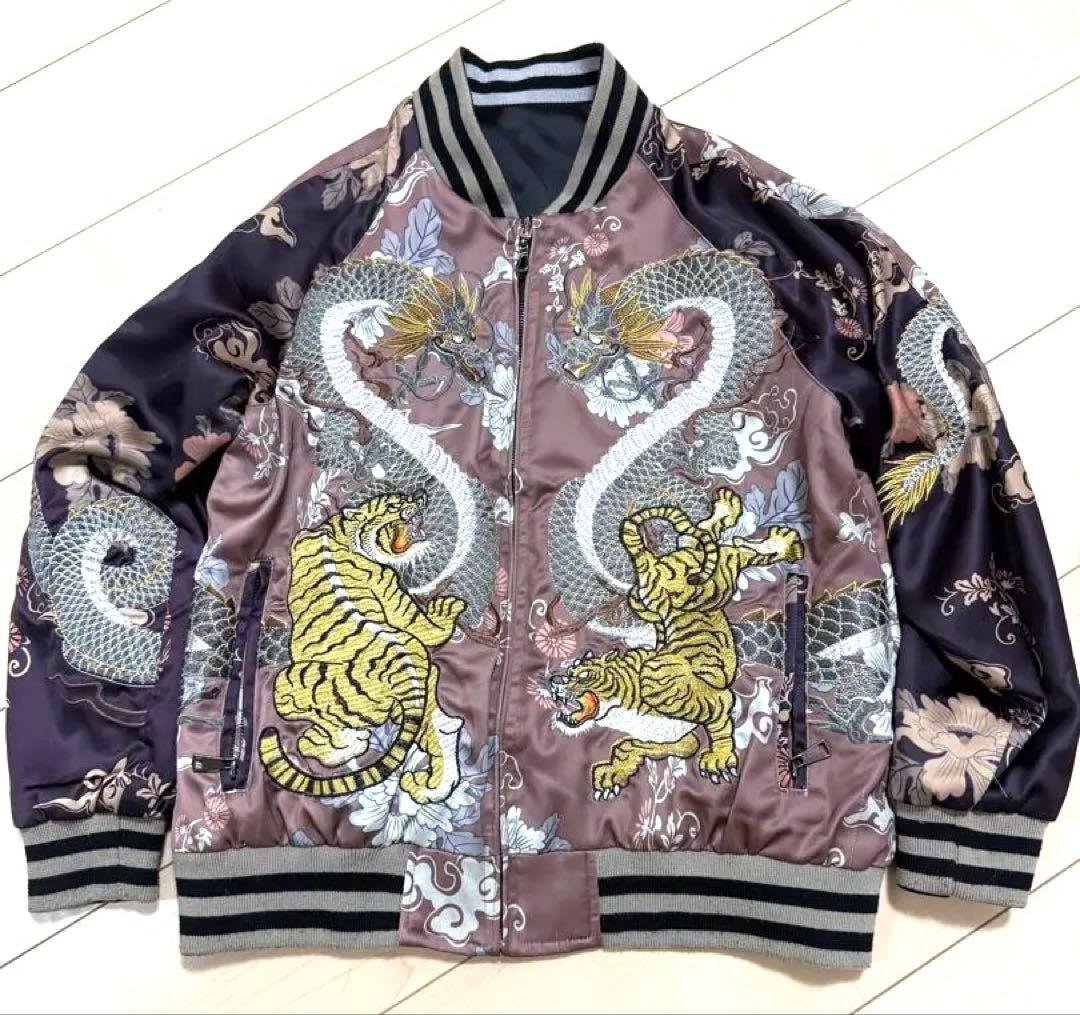 刺繍　ZARA WOMAN スカジャン リバーシブル 龍 虎 Mサイズ