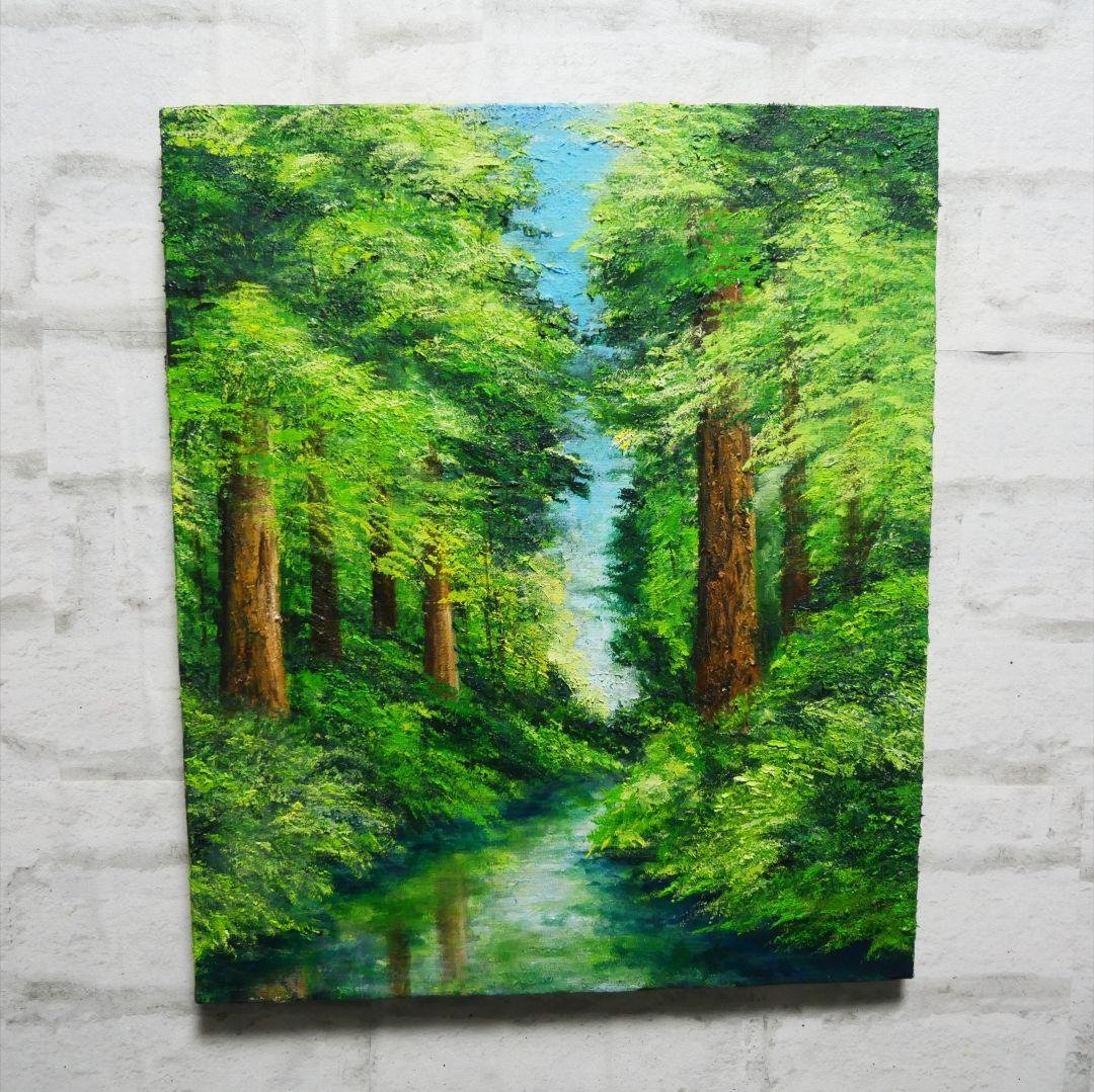 油絵 油彩 油彩画 絵 絵画 【新緑と川】F8号